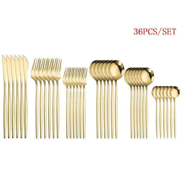 

gold cutlery set 18/10 stainless steel golden knives forks spoons kitchen tableware dinnerware drop sets