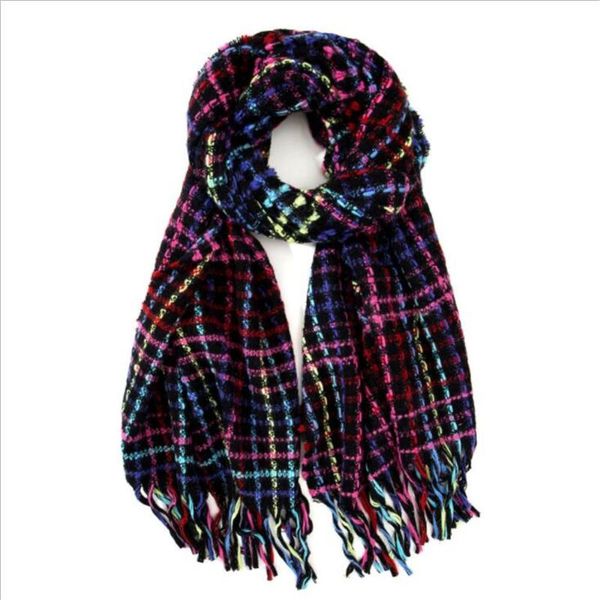 

scarves women plaid with tassels ladies girls warm winter capes cashmere shawls female woven rainbow scarf blanket wraps, Blue;gray