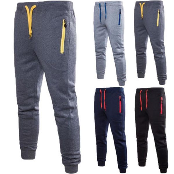 

menÂ´s sport joggers hip hop jogging fitness pant casual pocket zipper trousers men's pants, Black