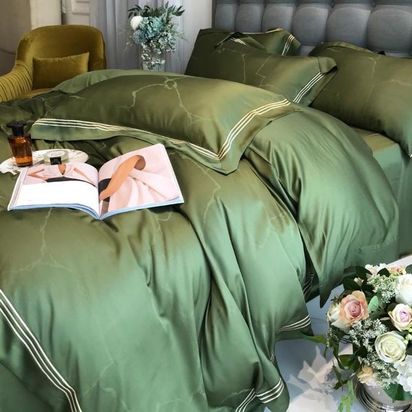 

bedding sets 80 double-sided lanjing tencel four-piece jacquard beddings summer viscose fiber slip bare sleeping simple light luxury