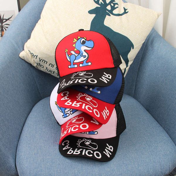 

thin cap summer cute little dinosaur print screen children's sun hat, Yellow