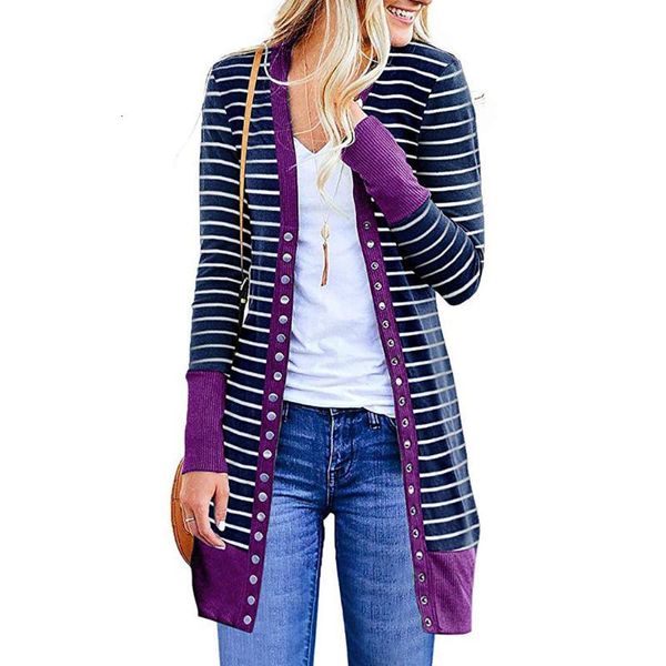 

women's jackets women cotton cardigan long sleeve button striped coats slim casual coat autumn d38n, Black;brown