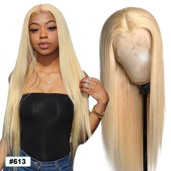 

lace wigs 613 front wig straight human hair for women transparent frontal blonde bone 30 inch 180 density, Black;brown