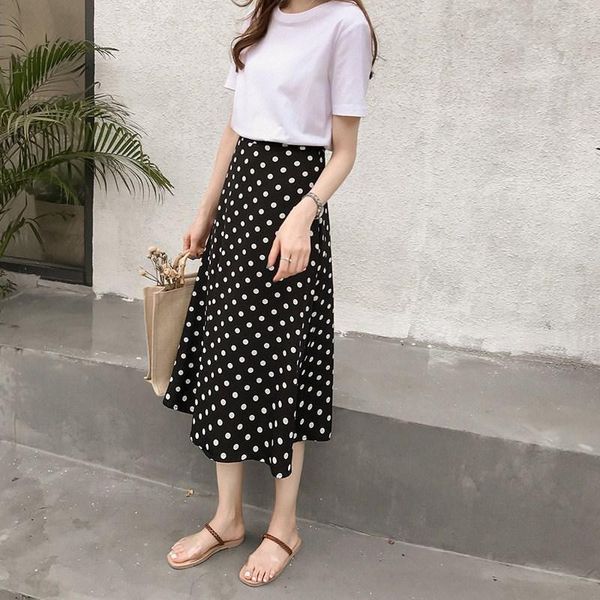 

skirts red black polka dot women skirt long autumn summer chic vacation boho beach high waist elastic female retro