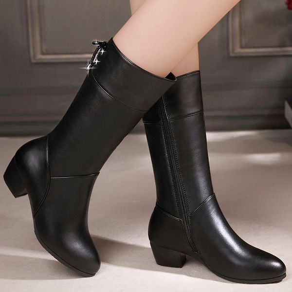 

boots rubber for women black pu leather 2021 women's shoes mid-calf non slip design spring winter