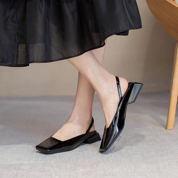 

dress shoes dilalula square toe women sandals 2021 summer est thick heels pumps back strap genuine leather party woman, Black