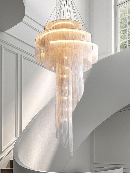 

pendant lamps post-modern light luxury chandelier villa duplex building living room spiral staircase long