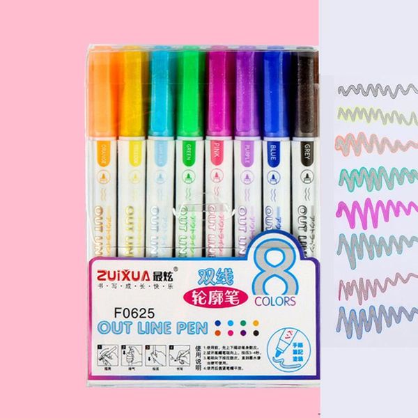 

highlighters 8 colors outline metallic markers, double line magic shimmer paint pens set for kids adults drawing art signature coloring, Black;red