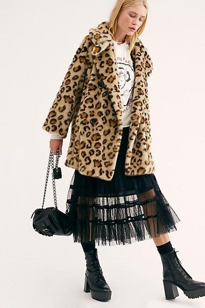 

women's wool & blends 2021 winter fashion women faux fur coat female long sleeve large size loose outerwear leopard jacket windbreaker, Black