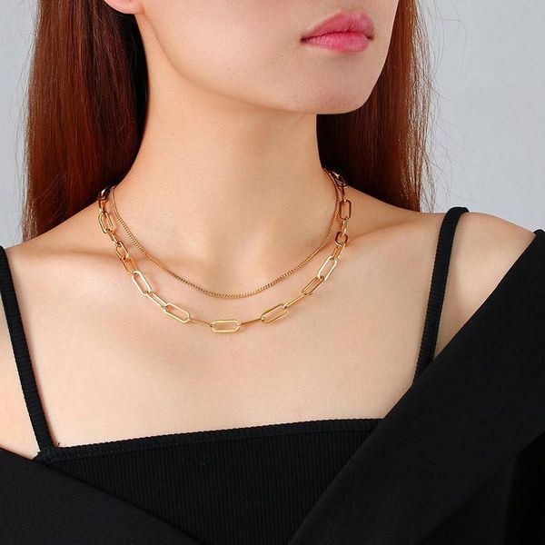 

chains gold color stainless steel stackable necklace for women wear chain flat length 0 necklaces fashion jewelry drop, Silver