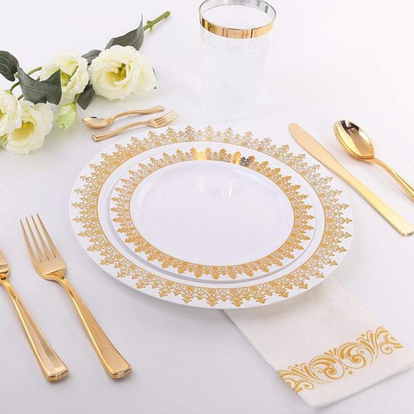 

forks 10sets golden fork spoon disposable cutlery tableware flatware set for barbecue party picnic