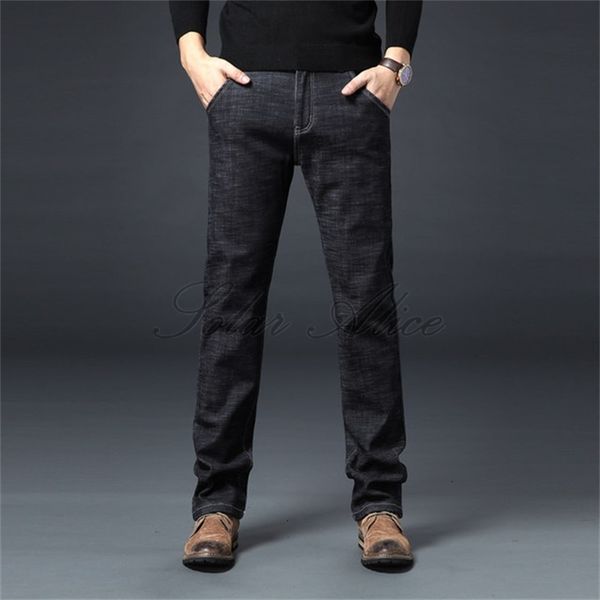 

men's summer mid-waist jeans cotton elastic straight loose casual pants, Blue