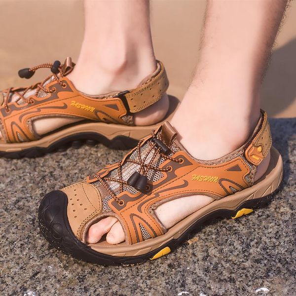 

sandals summer fashion men non-slip comfortable genuine leather men's breathable casual shoes beach for, Black
