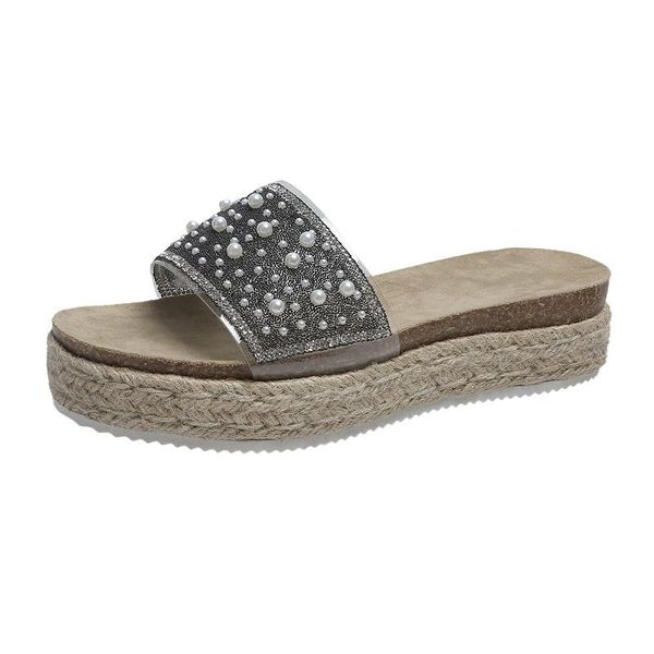 

summer bling slippers flip flops women open toe sandals ladies casual slides crystal flat platform sandalias mujer 2021, Black