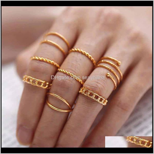 

band jewelry drop delivery 2021 punk geometric metal rings set for women fashion vintage sier/gold adjustable finger midi knuckle ring 8pcs/, Silver