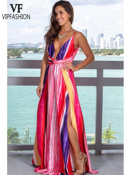 

casual dresses vip fashion v-neck split printed women's dress high waist sleeveless summer beach backless sling long with zipper, Black;gray