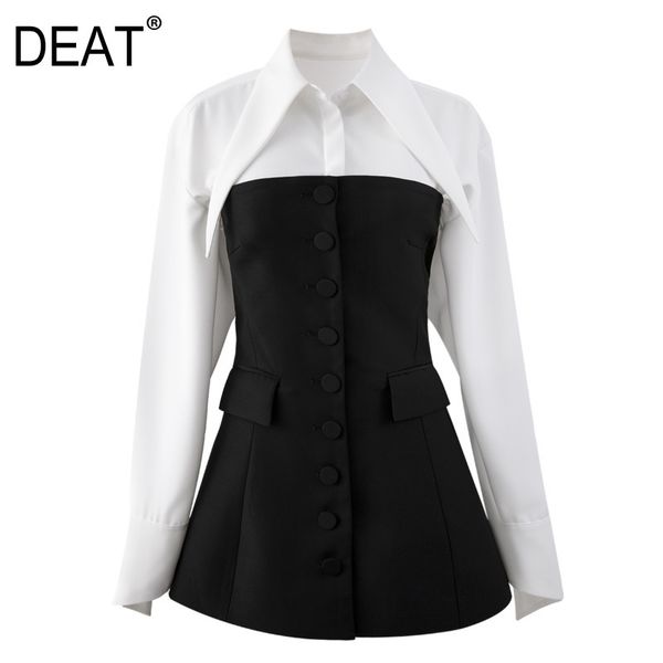 

[deat] spring fashion white shirt women's long sleeve shirt close waist single breasted zipper a-line dress female gx1209 210428, Black;gray