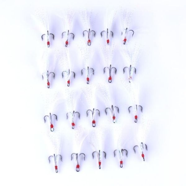

20pcs fish treble hook feather fishing barbed hooks w/ tackle box attractive for minnow crankbaits saltwater freshwater