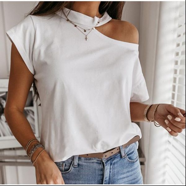 

womens t shirts summer solid black white shirt women one shoulder halter short sleeve female casual streetwear ladies