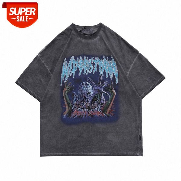 

dark zombie print short-sleeved t-shirt men ins european and american style high street summer loose round neck five-point sleeves #lc8u, White;black