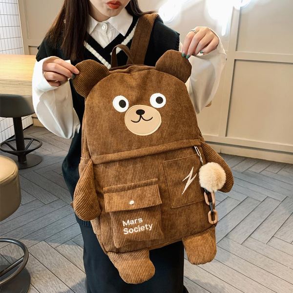 

backpack retro corduroy cute funny bear women backpacks female korean harajuku school bags student ladies shoulder book bag