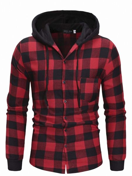 

men gingham print hooded shirt s1qp#, White;black