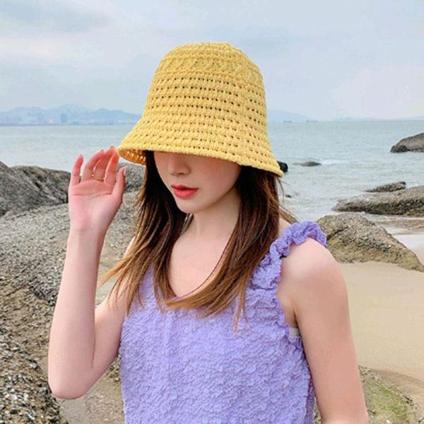 

wide brim hats summer hat women knitted solid color sun protection ladies fisherman cap female sunhat casual foldable, Blue;gray