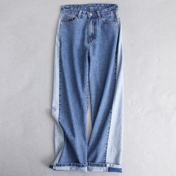 

women's pants & capris fashion za 2021 women contrast straight washed jeans metal zipper button pocket leisure trousers loose emale cas, Black;white