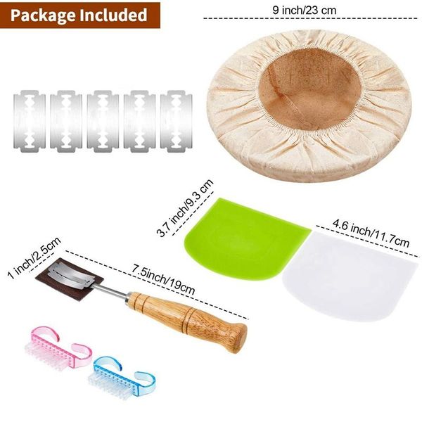 

round bread proofing baskets cloth liner,sourdough rattan baking dough basket cover with scraper storage