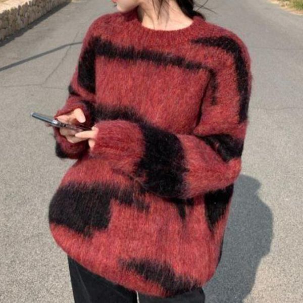 

men's sweaters striped sweater women loose pullover color block knitted o neck jumper casual long sleeve jersey mujer 2021, White;black