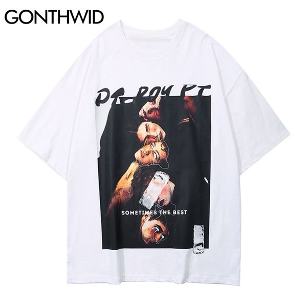 

tshirts streetwear men hip hop harajuku devil human heads print short sleeve cotton t-shirts casual loose tees 210602, White;black