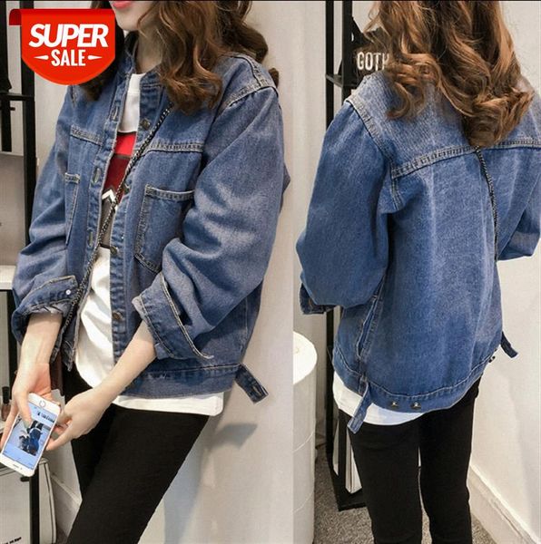 

9287 loose all-match pocket denim jacket with stand-up collar #li4s, Black