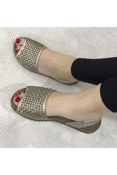 

sandals women's gold summery gemstone rear geÃ§irtmeli shoes, Black