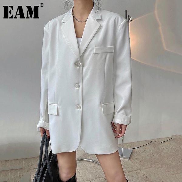 

women's suits & blazers [eam] women white brief long big size blazer lapel sleeve loose fit jacket fashion tide spring autumn 2021 1de0, White;black