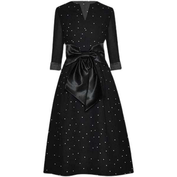 

spring 2021 female dots prints big bow black fashion casual dresses for women ydy, Black;gray
