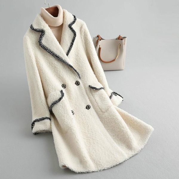 

women's fur & faux real coat women sheep shearling autumn winter clothes 2021 wool jacket korean long kqn19081 yy1676, Black
