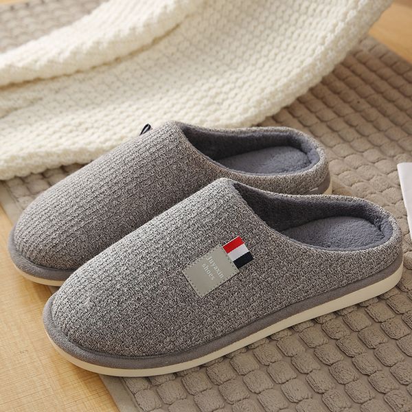 

concise solid home slippers soft cozy plush women shoes men winter slippers warm anti-skid house slippers for couples, Black