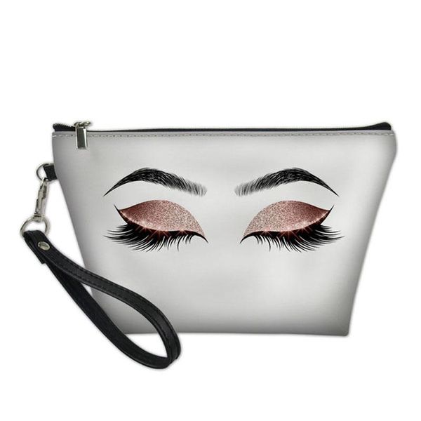 

trendy gold glitter eyelash lashes print leather cosmetic bag women beauty case travel make up organizer pouch toiletry bags & cases