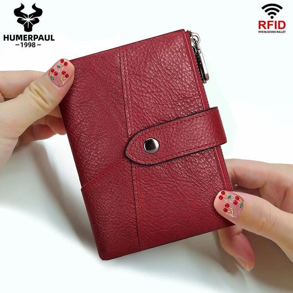 

women wallet genuine leather coin purse id card holder short wallets, Red;black
