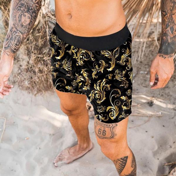

men's shorts hawaii printed casual male harajuku elastic waist summer quick-drying breathable stretch jogger, White;black