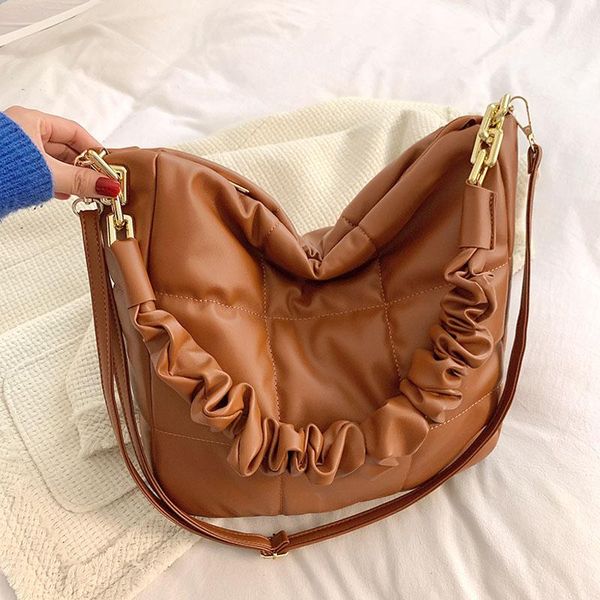 

evening bags woman autumn winter down cotton shoulder fashion solid color soft leather tote bag designer crossbody
