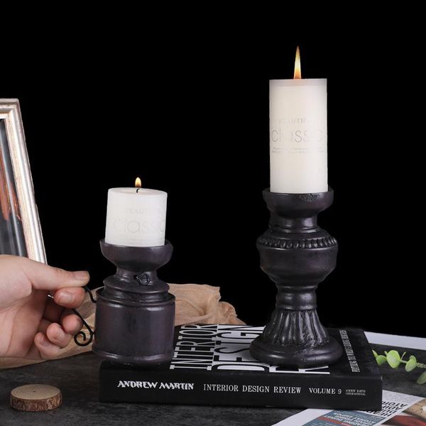 Titulares de vela preto estilo antigo alpendre, retro castiçal decorativo, suporte, tampo da mesa, lâmpada de querosene