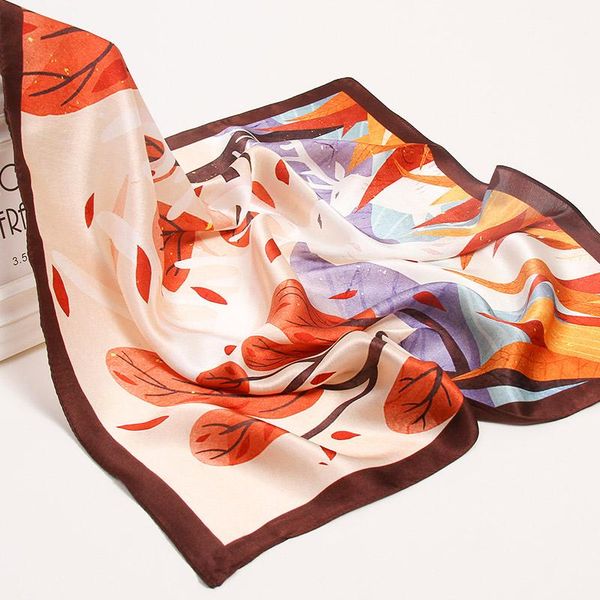 

100% real silk square scarf for women print bandana oil painting natural pure headscarf small suqare kerchief 53x53cm scarves, Blue;gray