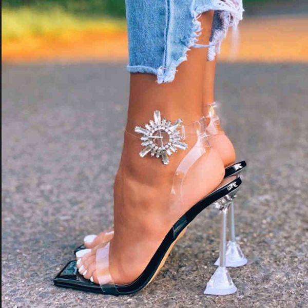 

gladiator women sandals pvc transparent jelly shoes open toe clear thin high heels party wedding women dress shoes 210513, Black