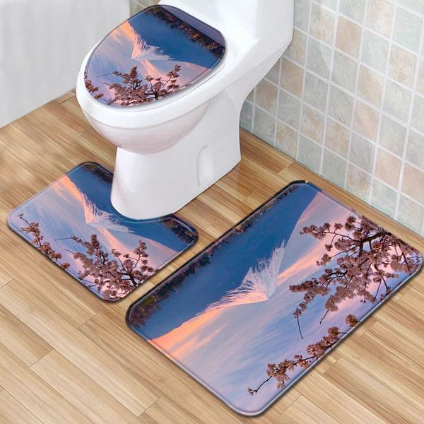 

carpets landscape 3pcs/set printed bathroom mats set flannel anti-slip kitchen bath carpet toliet rug washable pad