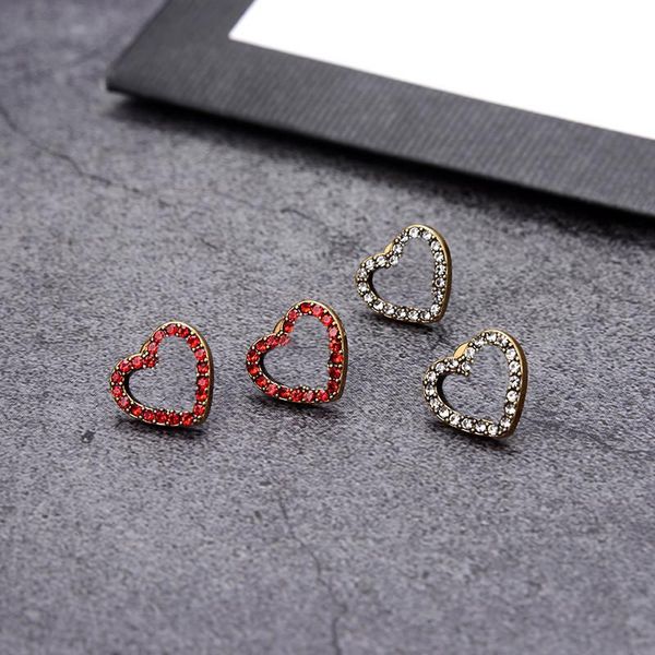 

trendy double letter earrings charm heart shape diamond studs designer crystal eardrop with stamps for women gift, Golden