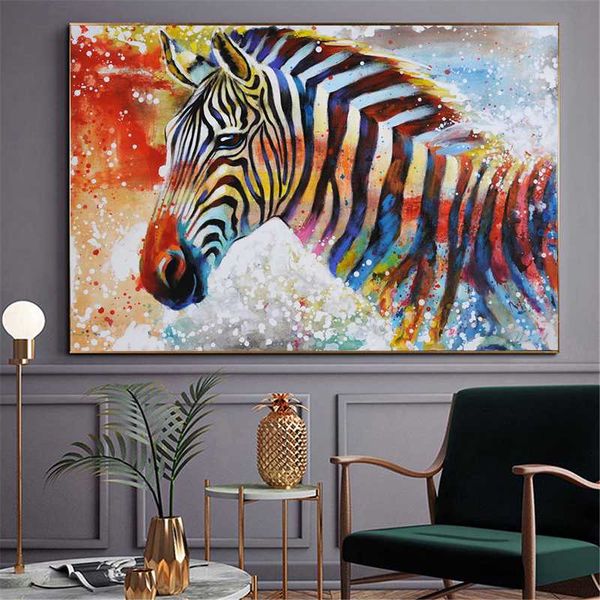 

paintings colorful zebra wall art picture modern animal canvas painting fashion print posters home decor children's room