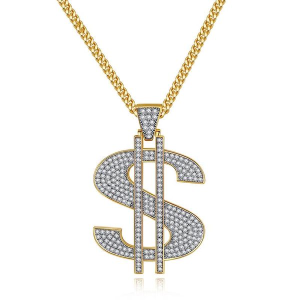 

pendant necklaces $ hip hop micro pave cubic zirconia iced out bling gold us dollar money pendants necklace for men rapper jewelry, Silver