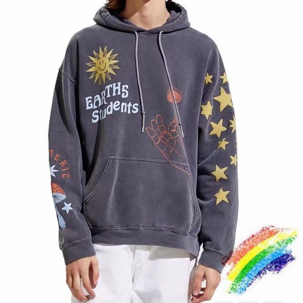 

men's hoodies & sweatshirts 3d foam printing earth students overdyed hoodie men women 1:1 version streetwear hooded, Black