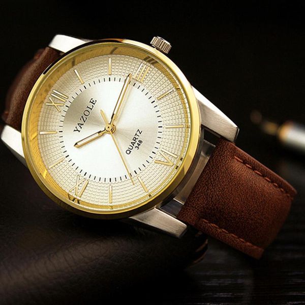 

wristwatches brand yazole roman quartz watch men luxury gold business leather strap waterproof watches hour reloj hombre, Slivery;brown